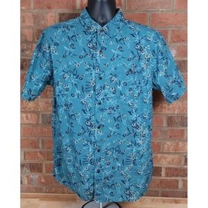 Roark Bless Up Button-Up Shirt Mens Large Blue Floral Print Classic Fit